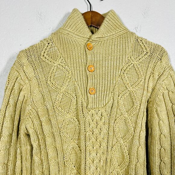 Vintage Thane Cowl Neck Grandpa Sweater Button Long Sleeve Cream - S RESHOOT TAG - Picture 2 of 5